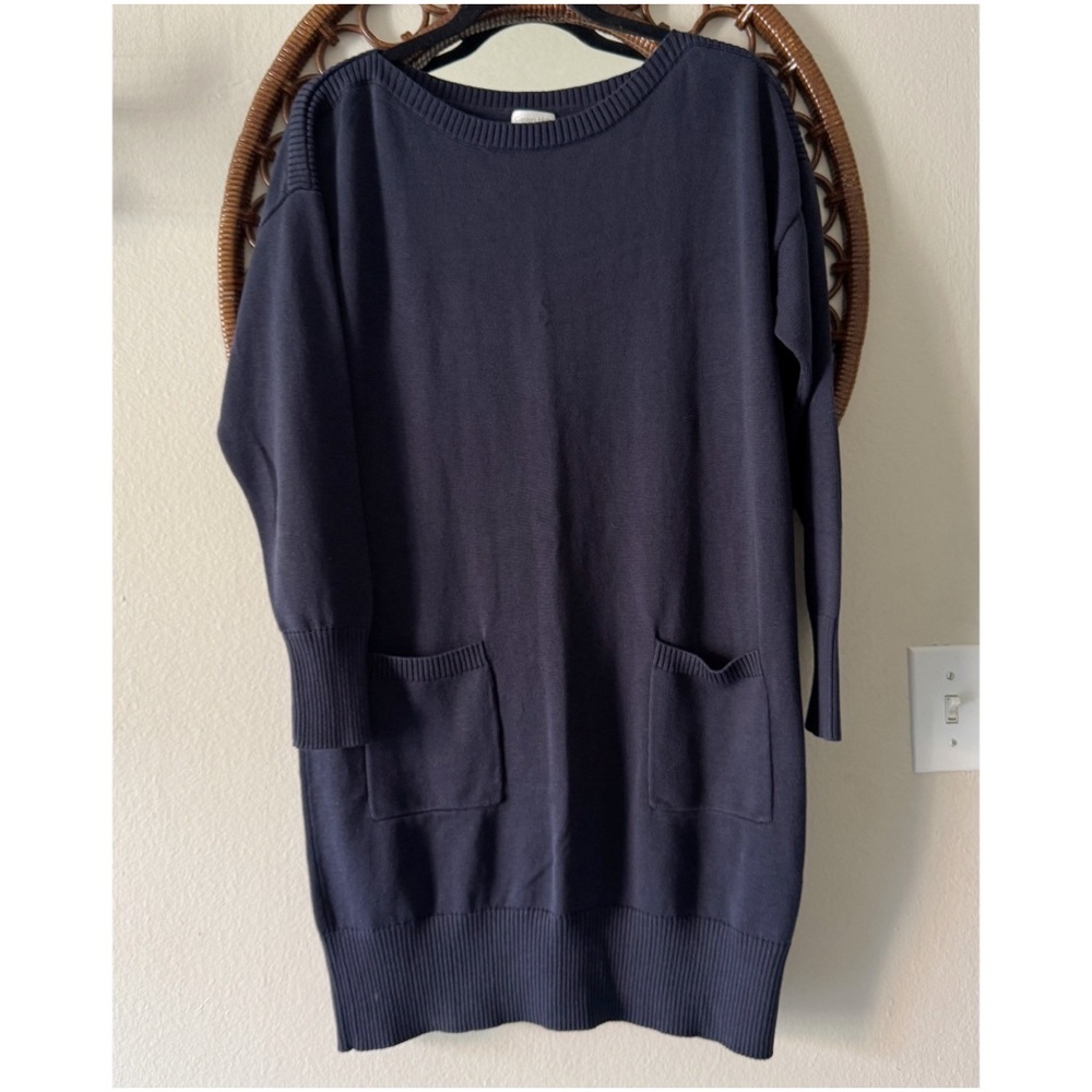 Garnet Hill Navy Sweater Dress size M silk cotton long sleeve